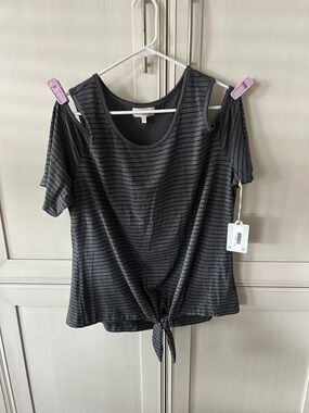 Dept 222 Cold Shoulder Tie-Front Women's Top - Gray Stripe